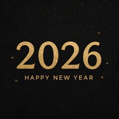Elegant Happy New Year 2026 Golden Text on Black Background  Luxury Festive Celebration Design
