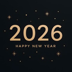 Minimalist Happy New Year 2026 Design  Elegant Golden Typography with Stars on Dark Background