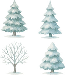 Watercolor vector illustration of snowy trees