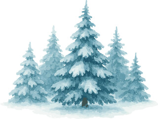 Watercolor vector illustration of snowy trees