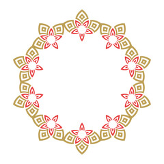 Ornamental floral frame design in gold and red. Vector illustration.