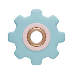 A light blue gear with a pink and gold center, isolated on transparent background