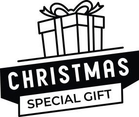 Christmas special gift sale badge label icon black and white line art vector