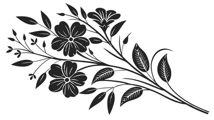 Illustration of a floral bouquet with several flowers and leaves in a monochrome black and white design vreated with genrated ai