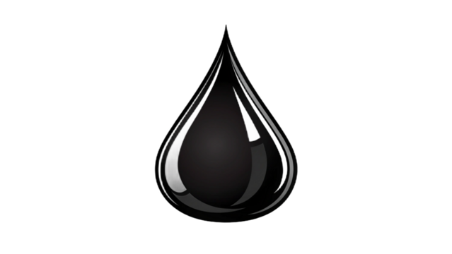 A single glossy black oil drop with highlights against a solid dark black background illustration vreated with genrated ai