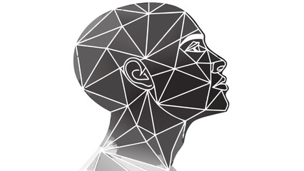Abstract geometric portrait of a person in profile with triangular facets and white outlines vreated with genrated ai