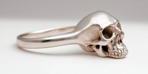 Skull shaped diamond engagement ring on dark background with dramatic lighting