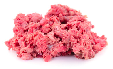 Portion of raw ground meat isolated on white background