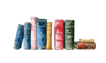 A row of vintage-style books in various colors