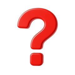 3d render of big bold red question mark symbol glossy icon for query frequently asked questions and uncertainty sign isolated on transparent background
