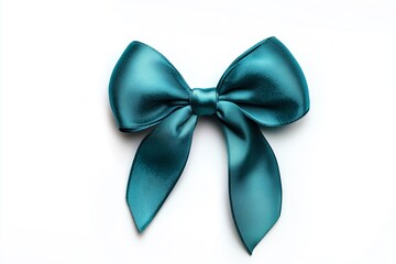 Elegant Teal Satin Ribbon Bow Isolated on White Background. Transformative Teal.
