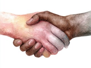 Fototapeta premium Diverse handshake watercolor painting symbolizing unity and peace