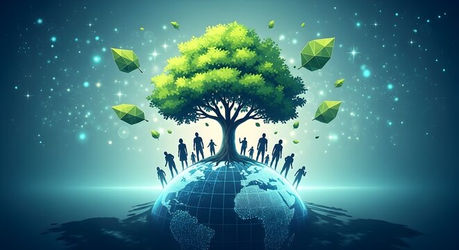Global Harmony People United Under a Canopy of Green, Earth Day, Unity, Ecosystem