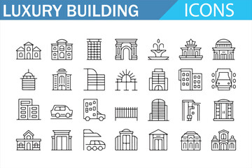 Elegant minimal architecture icons representing luxury buildings