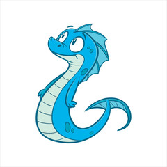 Obraz premium Cute cartoon seahorse character with big eyes and flowing fins