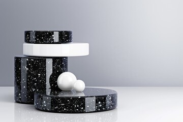 Elegant Terrazzo Display Stand with Monochrome Background for High End Promotions