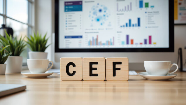 CEF (closed-end fund) explainer for asset managers or financial advisors about newsletter headers or webinar slides for fund research and income strategy content