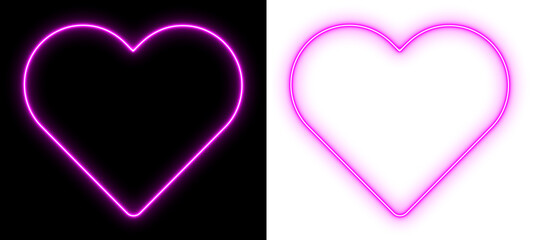 Glowing neon blue heart outline on black and transparent background