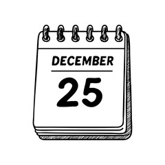 Calendar page showing December 25, representing Christmas Day, festive countdowns, and the joy of the holiday season.