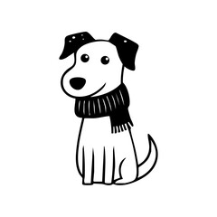Playful dog wearing a cozy scarf, representing winter warmth, holiday spirit, and companionship during the cold season.