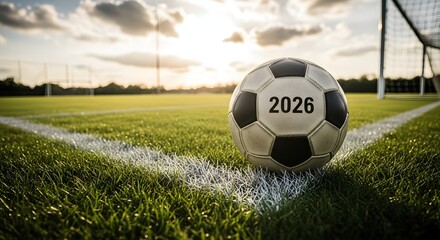 Soccer Ball on Field with 2026, Anticipating Future World Cup Excitement