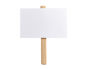 Blank protest sign, light beige wooden stick, white rectangular surface