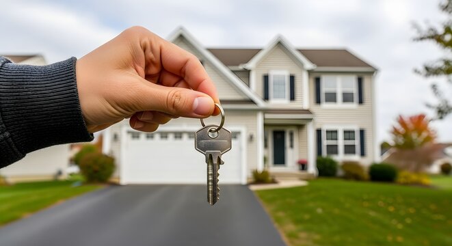Hand Holding Keys to a New House A Symbol of Homeownership and Achievement - Powered by Adobe