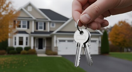 Keys to a New Home Handing Over Ownership of a House, Real Estate Closing Concept