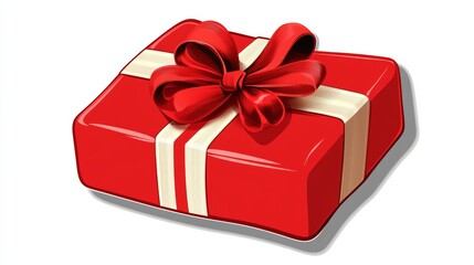 Obraz premium Festive Red Present Box with Elegant Ribbon and Bow Isolated on White Background