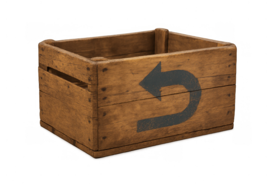 Wooden crate with return arrow symbol. Reusing delivery box, recycling, and circular economy concept on transparent background - Powered by Adobe