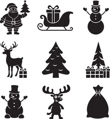 Christmas Characters and Icons Black Silhouette Set