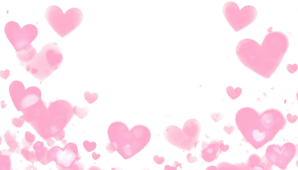 Abstract pink glowing hearts bokeh with neon sparks PNG