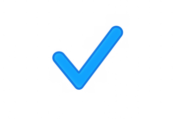 Blue check mark symbol icon validating approval, success, correct choice, or completion. Transparent background for easy integration