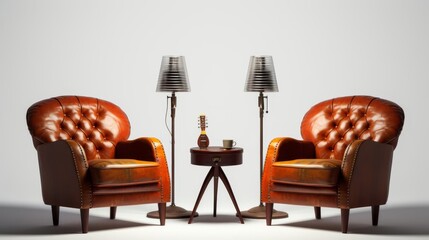 Cozy leather armchairs and stylish lamps create an inviting atmosphere for relaxation and conversation.