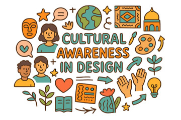 Fototapeta premium Cultural Design Doodle. Cultural Awareness in Design. Hand-drawn doodle illustration of cultural awareness in