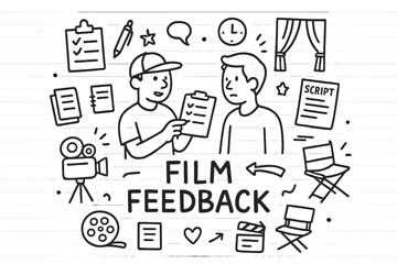 Film Feedback Doodle. Film feedback. Hand-drawn doodle illustration of film feedback. In the middle, one