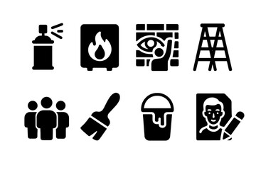 Fototapeta premium Street Art Icons. Street creativity. Filled icon set of street creativity: spray can, stencil, mural wall,