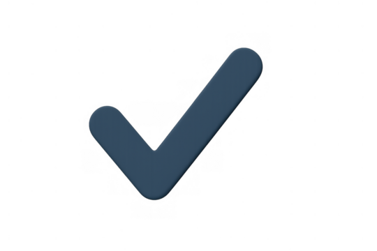 Blue check mark symbol indicating approval, success, verification, completion, or correct choice with transparent background