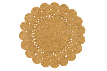 Round woven jute rug with scalloped border