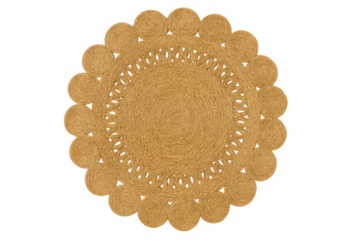Round woven jute rug with scalloped border
