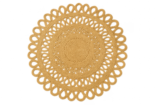 Round braided jute rug with scalloped border