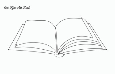 one line art open book drawing, one line drawing of opened book isolated on white background