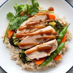 Grilled chicken with rice and vegetables