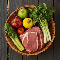 raw meat with vegetables