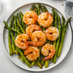 Closeup of delicious fried seafood dish with prawns, lemon, and fresh green garnish on a plate