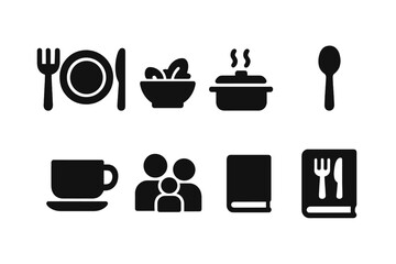 Family Meal Planning Icons. Family meal planning. Filled icon set of family meal planning: dinner plate, fork
