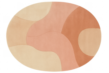 Oval abstract rug with wavy pastel color blocks