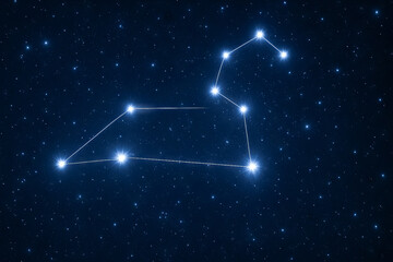 Zodiac leo constellation illuminated in the night sky with sparkling stars in deep blue space. concept of astrology, celestial navigation, star chart visualization