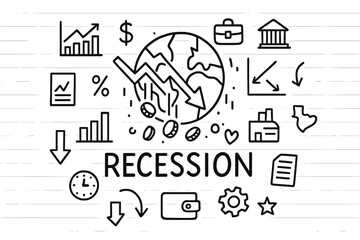Global Recession Sketch. Global recession. Hand-drawn doodle illustration of global recession. In the middle,