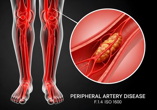 Illustration of peripheral artery disease with blood clot in the leg